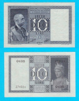 Italia (p#25) 10 Lire 1939 aUNC+ &amp;#039;Emanuele III&amp;#039; serie: 0435 274024 foto