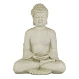 Decoratiune Gradina, Figurina Buddha, Ceramica, Culoare Ecru, 22x16.5x28cm, Oem