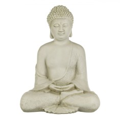 Decoratiune Gradina, Figurina Buddha, Ceramica, Culoare Ecru, 22x16.5x28cm