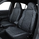 Cumpara ieftin Set Huse universale 1+1 pentru scaunele din fata din piele ecologica cu tetiera integrata , Negru