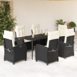 VidaXL Set mobilier de grădină cu perne, 7 piese, negru, poliratan