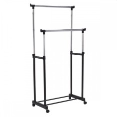 Suport dublu haine, stender umerase telescopic, inaltime 137 cm, otel cromat