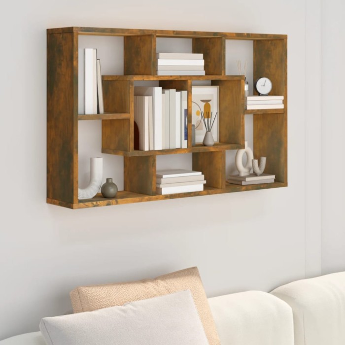 Gossi raft de perete, stejar fumuriu, 85x16x52,5 cm, lemn compozit