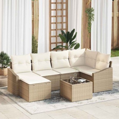 Set de canapele pentru grădină 7 pcs Bej Rattan poli foto