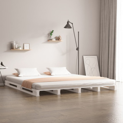Cadru de pat dublu 4FT6, alb, 135x190 cm, lemn masiv de pin GartenMobel Dekor foto
