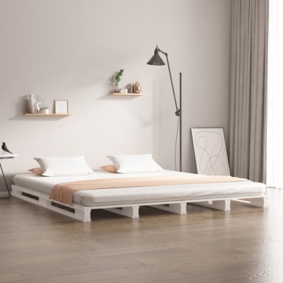 vidaXL Pat din paleți Double, alb, 135x190 cm, lemn masiv de pin 821433 foto