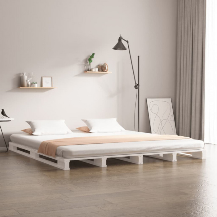 Cadru de pat dublu 4FT6, alb, 135x190 cm, lemn masiv de pin GartenMobel Dekor