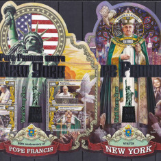 DB1 Sierra Leone Papa Francisc la New York intarsii argintii MS + SS MNH