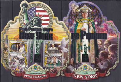 DB1 Sierra Leone Papa Francisc la New York intarsii argintii MS + SS MNH foto