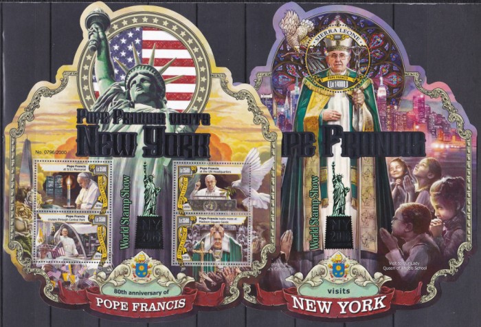 DB1 Sierra Leone Papa Francisc la New York intarsii argintii MS + SS MNH