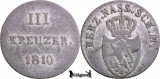 1810, 3 Kreuzer - Frederic Augustus &amp; Frederic Wilhelm | Ducatul Nassau | KM 30