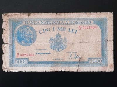 BANCNOTA-5000 LEI 1944 - 10 OCTOMVRIE 1944-ROMANIA foto