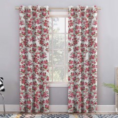 Draperie blackout model floral cu inele gri, Madison, 200x225 cm, densitate 700 g/ml, Garden Flowers, 1 buc