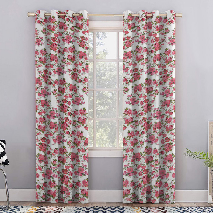 Set draperii blackout model floral cu inele gri, Madison, 250x270 cm, densitate 700 g/ml, Garden Flowers, 2 buc