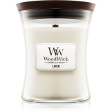 Woodwick Linen lum&acirc;nare parfumată cu fitil din lemn 275 g