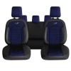 Set Huse Scaune Auto Panda Kas, material textil cu piele ecologica, cu fermoare pentru bancheta rabatabila, albastru cu negru, 11 piese