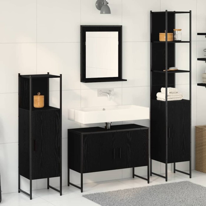 vidaXL Set de mobilier pentru baie 4 pcs Negru 33 x 33 x 185.5 cm 3334404
