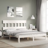 VidaXL Cadru de pat fără saltea, alb, 160x200 cm, lemn masiv pin