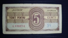 SD0137 Romania tichet 5 centi Navrom Giurgiu foto
