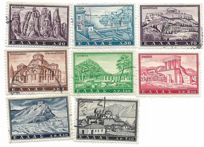 Grecia - Turism - Peisaje si monumente - 1961, valori obliterate