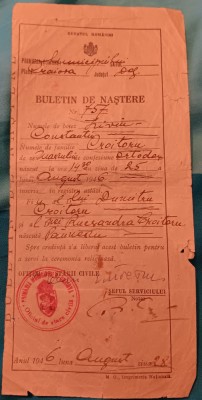 QW13 12 - 1946 - Buletin de nastere - Regatul Romaniei foto