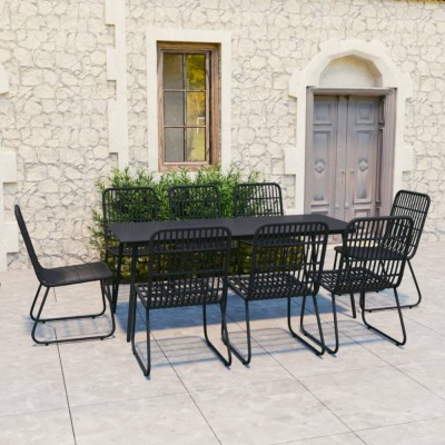 vidaXL Set mobilier de exterior, 9 piese, poliratan și sticlă foto