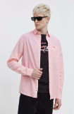 Cumpara ieftin Tommy Jeans cămașă din amestec de in culoarea roz, cu guler clasic, regular DM0DM18962
