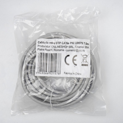 Cablu de retea UTP CAT6 PNI U0675, patch mufat 2xRJ45, 8 fire x 0.4 mm, 7.5m foto