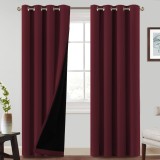 Set de 2 perdele termice 100% pentru protecție &icirc;mpotriva frigului, H240xL132cm, perdele opace cu ochiuri, perdele pentru living, perdele blackout, Bur
