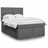 VidaXL Pat box spring cu saltea, gri &icirc;nchis, 140x190 cm, textil