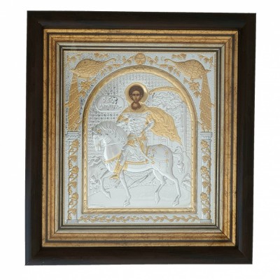Icoana argint Sf.Dumitru rama 29x31 foto