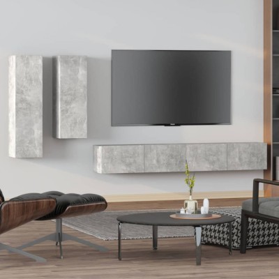 Gossi set dulap tv, 4 piese, gri beton, lemn prelucrat foto