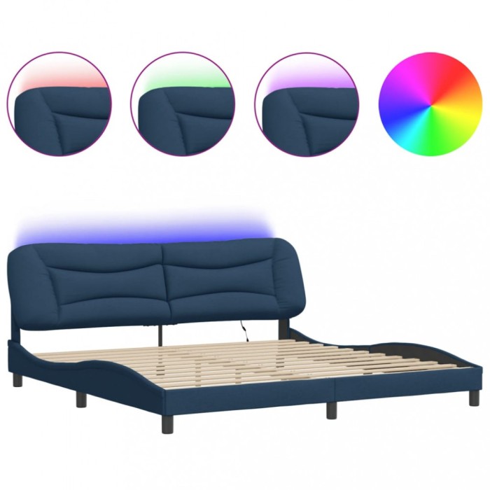 Cadru de pat cu LED fara saltea Hvar Albastru 200x200 cm Material