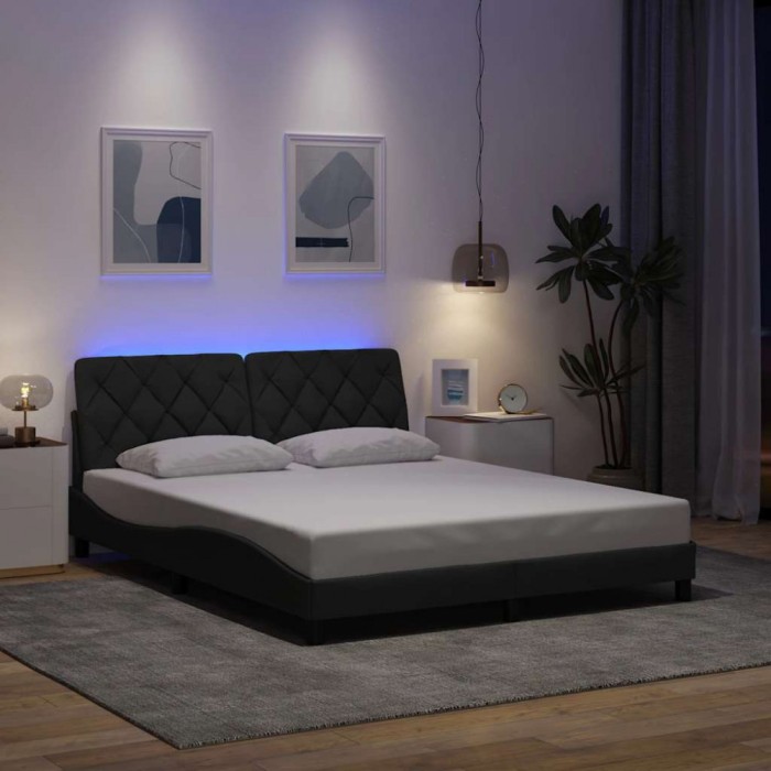 vidaXL Cadru de pat cu LED fără saltea Gri &icirc;nchis 160x200 cm Material 3310679
