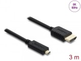 Cablu Coaxial High Speed HDMI la micro-D HDMI 8K60Hz/4K240Hz 3m Negru, Delock 81692