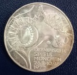(A1064) MONEDA DIN ARGINT GERMANIA - 10 MARK 1972, LIT. G, OLIMPIADA DE LA MUNCHEN, Europa