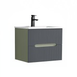Trent 60 dulap de baie inferior cu chiuvetă ceramică (2 sertare) verde măslin-gri antracit