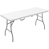 Outsunny Masă de Camping Pliabilă cu M&acirc;ner, Cadru Metalic și Blat din Plastic, 180x74x74 cm, Alb | Aosom Romania