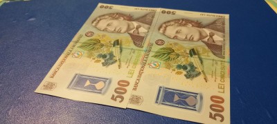 2 Bancnote 500 lei 2024 ( 2018) UNC Seria A Mihai Eminescu Serii consecutive foto