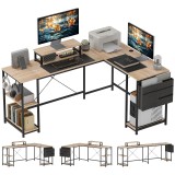 HOMCOM Birou de colț modular reversibil 168-240 cm stil industrial, raft reglabil, sac de depozitare, suport pentru ecran | Aosom Romania