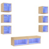 Cumpara ieftin Unitati de perete TV cu LED-uri, 8 piese, stejar sonoma, lemn