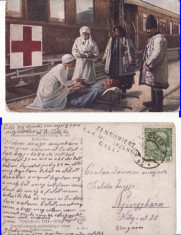 Bucovina-militara, Crucea Rosie,gara,tren-spital-WWI, WK1-cenzura militara, rara foto