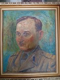 Portret de militar WW2 AL DOILEA RĂZBOI MONDIAL, ulei pe carton, semnat si datat 1942