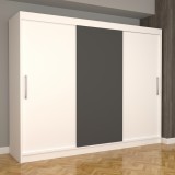Dulap Dormitor Nova Eco 250 cm x 200 cm , fara oglinda , alb cu usi glisante alb gri