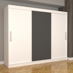 Dulap Dormitor Nova Eco 250 cm x 200 cm , fara oglinda , alb cu usi glisante alb gri