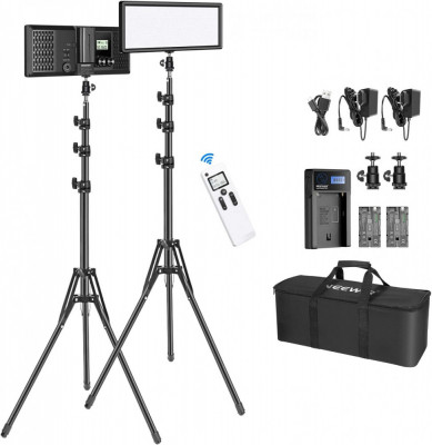 Kit pentru streaming 2 lumini cu geanta transport / suport si baterie foto