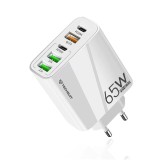 Techsuit - Premium Wall Charger PentaXPower (CHC2) - 3x USB QC 3.0, 2x Type-C PD 20W, 65W, GaN, Quick Charge - White