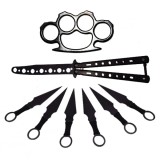 Cumpara ieftin Set briceag fluture , rozeta si 6 cutite de aruncat , IdeallStore&reg; ,otel inoxidabil,negru
