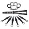 Set briceag fluture , rozeta si 6 cutite de aruncat , IdeallStore&reg; ,otel inoxidabil,negru