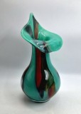 Vaza din sticla suflata manual design organic mid century modern opalina verde turcuaz atelier artizanal european 20 cm inaltime
